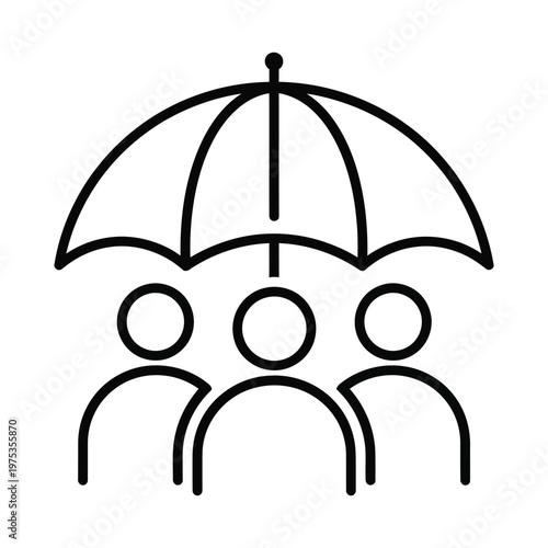 Title protection concept umbrella shielding three people in a linear design description a simple line art illustration depicts an umbrella covering three