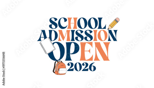 school admission open badge with pencil