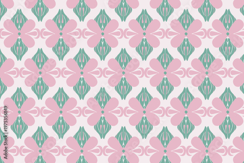 Mint and Pink Geometric Petal Seamless Pattern