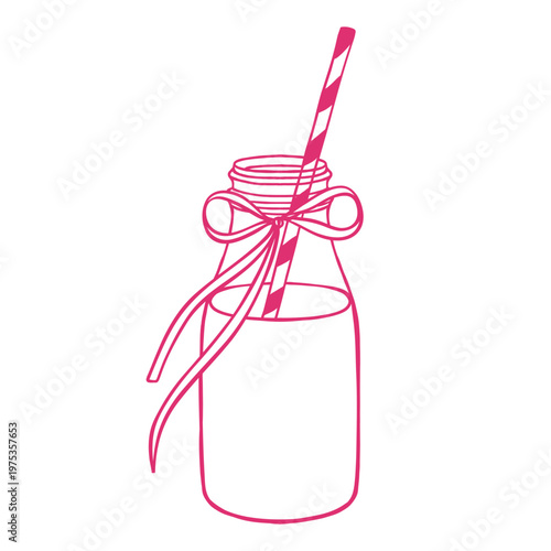 Cute drink jar with straw kawaii line icon