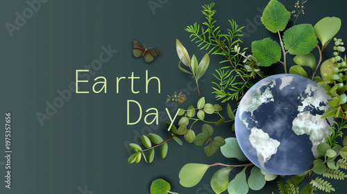 A colorful illustration featuring the text 'earth day' on a beautifully designed greeting card. Perfect for celebrating and promoting environmental awareness and sustainability!