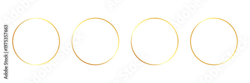 Gold golden frame ring set. Gold circular round frame line glitter luxury thin outline border. Whimsical doodle sparkle light metal effect for wedding logo decoration. Vector illustration