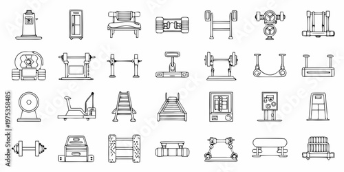 Collection of hand drawn style fitness and gym equipment outlines