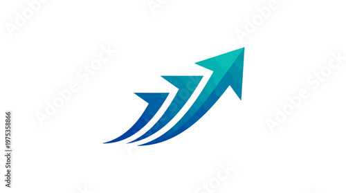 Abstract Arrow Rising Upward on White Background