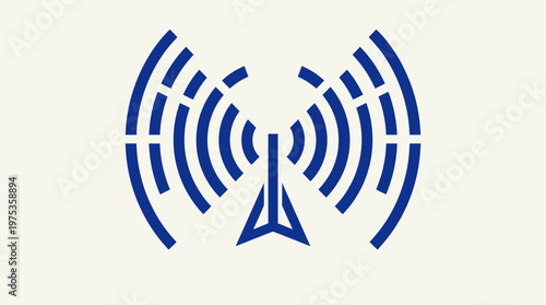 Abstract Blue Antenna Icon on Beige Background