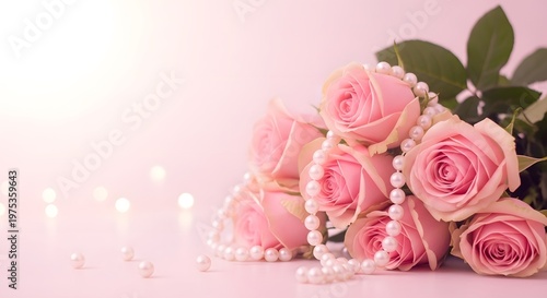 Delicate pink roses and pearls a soft and elegant floral arrangement with a dreamy aesthetic