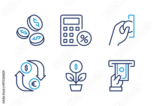 Investment Growth and Banking thin line icon set. Minimal web icons
