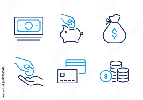 Payment Methods and Savings thin line icon set. Minimal web icons