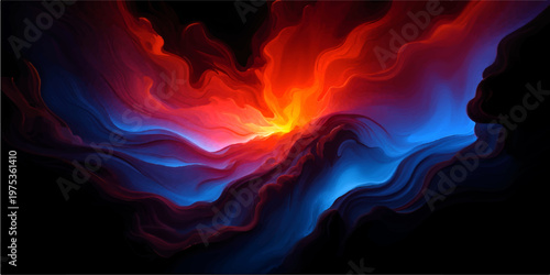 An abstract burning heart blazes with fiery red and orange flames against a black background, radiating intense heat and motion in a bright inferno of energy