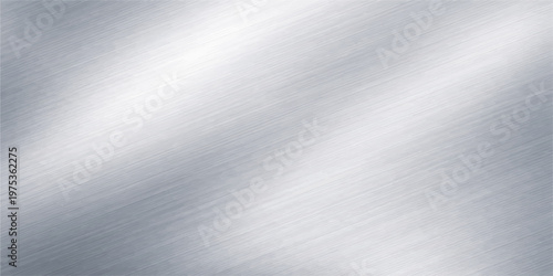 Shiny brushed silver metallic texture with a stainless steel pattern on a cold gray aluminum plate surface backdrop