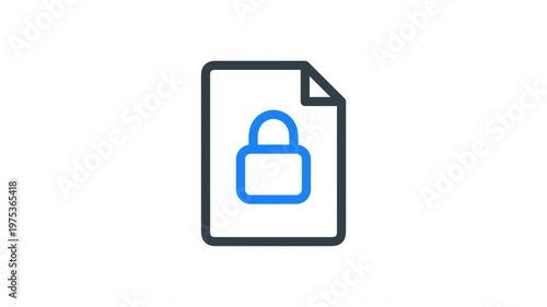 Animated secure document icon with lock symbol representing data protection, privacy, and file security. Ideal for cybersecurity systems, document management, and secure information storage.