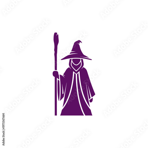 Mysterious wizard holding a staff in a magical realm