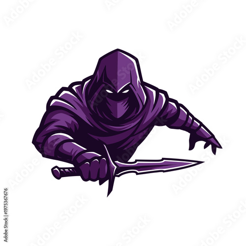 Mysterious hooded figure brandishing a dagger