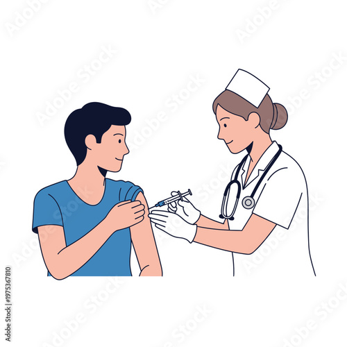 Nurse administering vaccine to patient in clinic