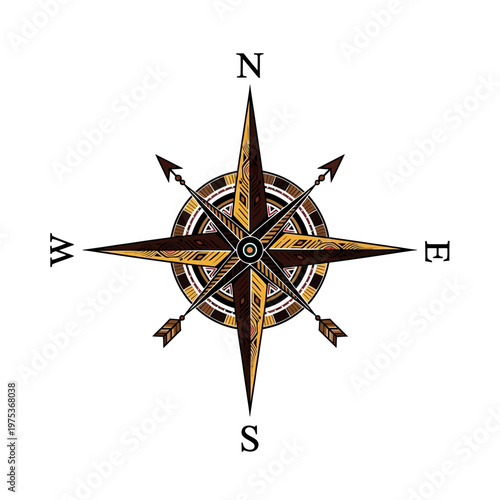 Ornate compass design featuring cardinal directions