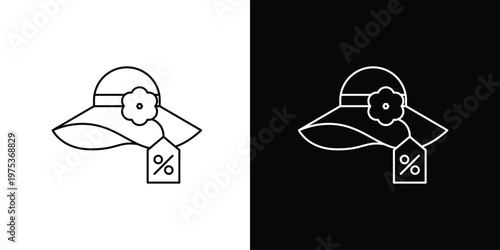 Elegant Summer Hat with Flower and Discount Tag Icon - Graphic Illustration for Fashion Sales and Promotions