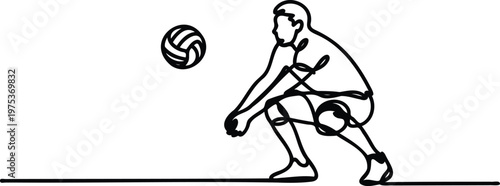 Man playing volleyball with one hand reaching for ball overhead action