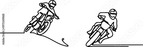 Motorcycle riders in motion with helmets on bikes  dynamic action scene