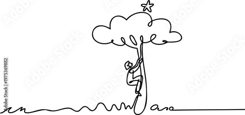 Person climbing tree to reach star in the sky