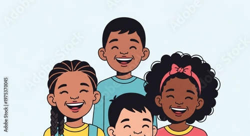 Diverse group of happy children laughing together.