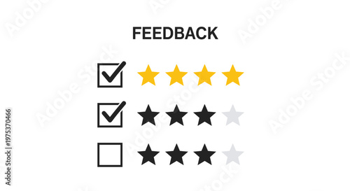 Simple feedback form displays three questions with checkmark boxes and star rating scales on a white background.