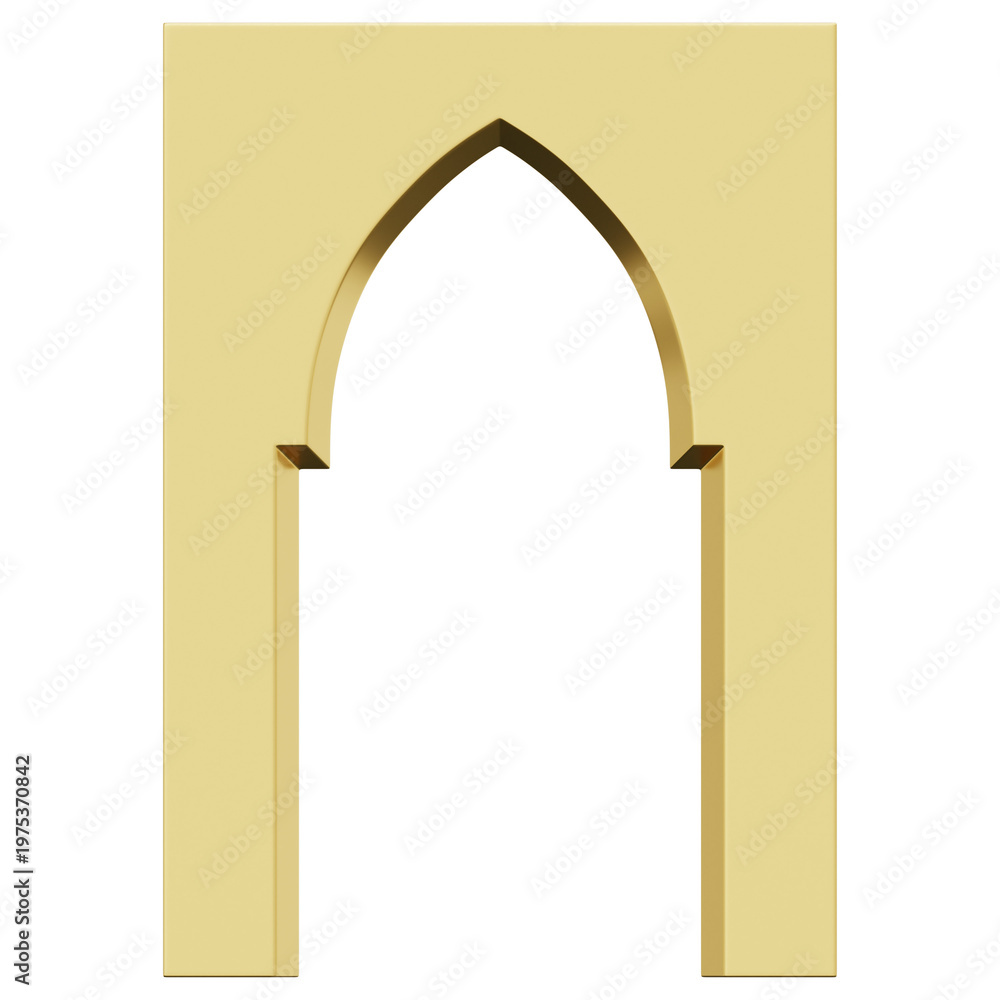 Fototapeta premium 3D Gold Gothic Mosque Arch Door Frame Shape