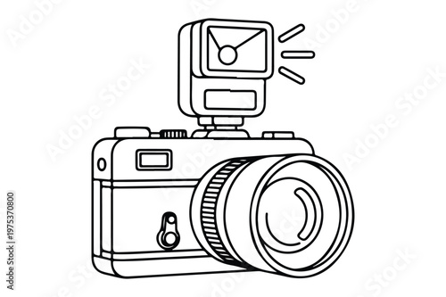 Digital camera with pop-up flash vector illustration photography equipment