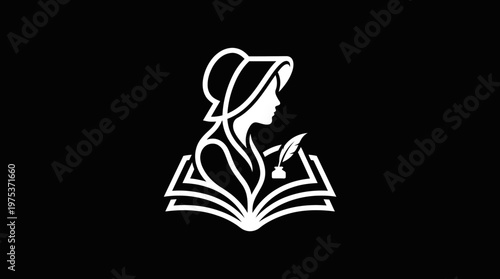 Elegant Writer Silhouette Logo on Black Background