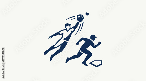 Baseball Player Making Catch Over Runner