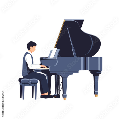 Pianist performing at grand piano in elegant setting