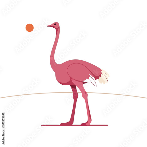 Pink ostrich standing proudly under a sunlit sky