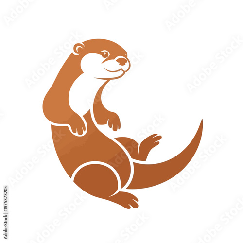 Playful otter sitting by the water's edge, smiling