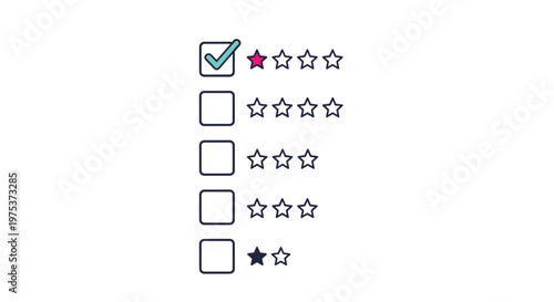 Evaluation form displays five rating rows with stars where the top item is marked with a teal checkmark on a white background.
