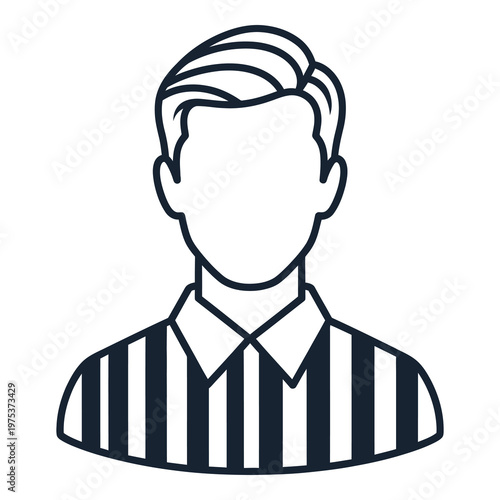 Simple line drawing of a man wearing striped shirt and collar icon
