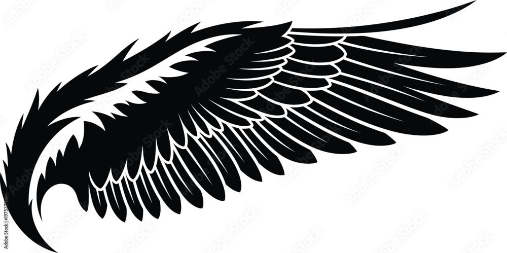 Naklejka premium Black Wing Silhouette Isolated on White Background