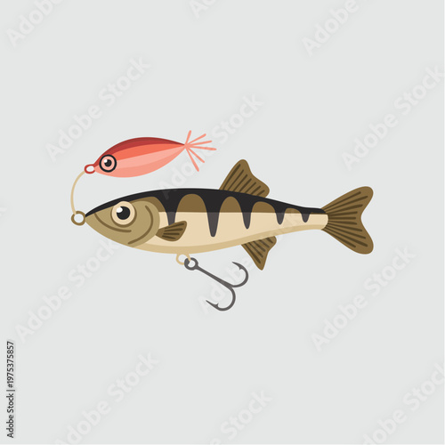 Fish with hook and lure cartoon.
