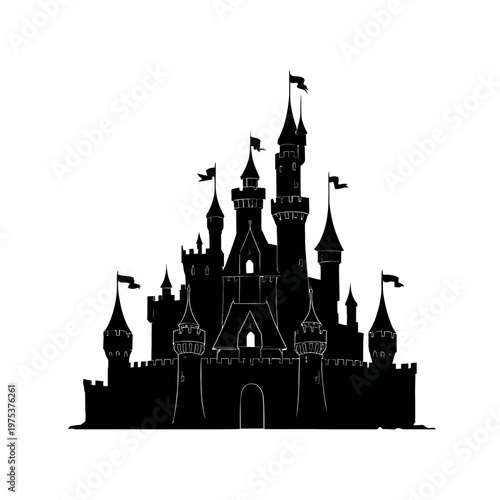 Silhouette of a grand castle against the sky