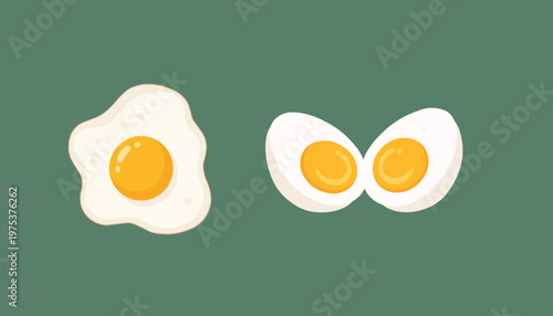 Fried Egg and Boiled Eggs Food Illustration Breakfast Concept