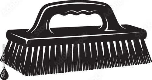 Black minimalist scrubbing brush silhouette icon for household cleaning and floor maintenance