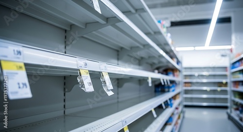 Supermarket shelves stand empty after a sudden supply chain.
