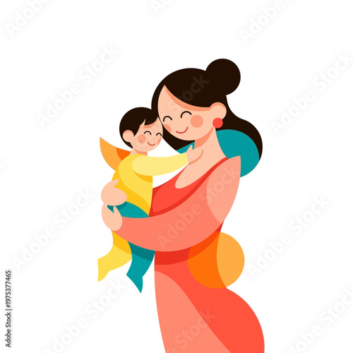 Mother holding baby in her arms with love and care