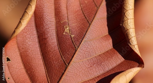 Autumn leaf displays intricate veins and deep red fall colors.