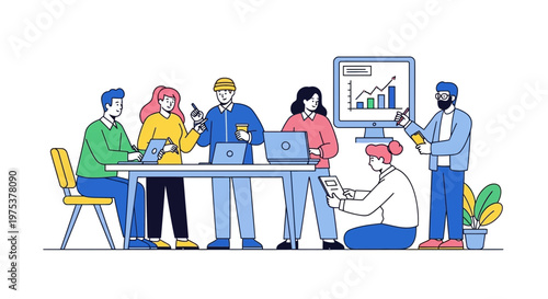 Business team, people, collaboration, office, meeting, teamwork, flat design, illustration, vector graphics
