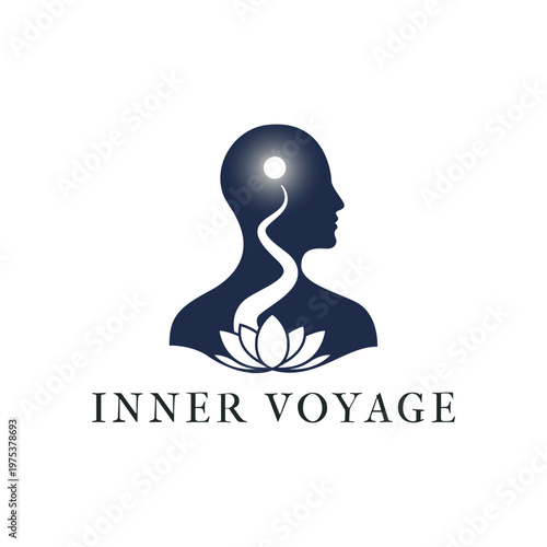 Silhouette of a person and lotus flower motif logo suitable for wellness brands, yoga studios, meditation apps, spiritual businesses.