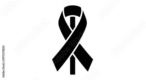 A black ribbon symbolizing mourning and remembrance is centered on a white background.
