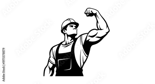 A strong worker flexing his arm in a classic illustration style.