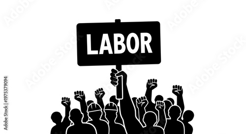 Group of people protesting with a sign that reads labor in bold letters.