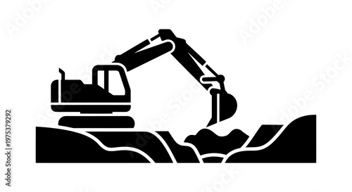 Excavator digging into the ground with its mechanical arm.