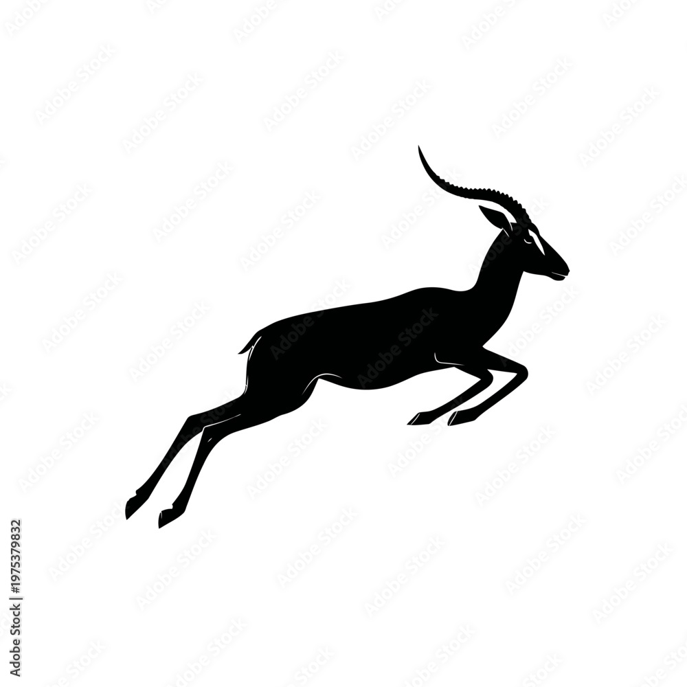 Fototapeta premium Silhouette of a leaping antelope against white