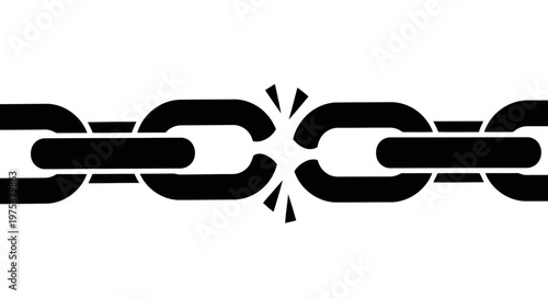A broken chain with a burst effect in the middle, symbolizing separation or disconnection.